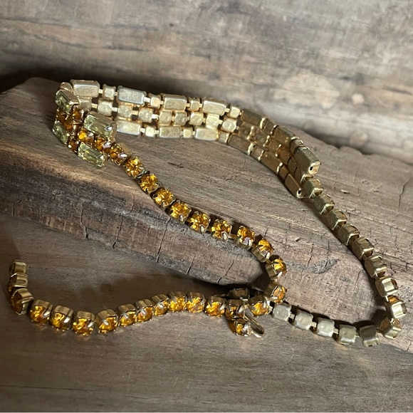 Rhinestone Choker Necklace Topaz Citrine Vintage - Picture 6 of 11